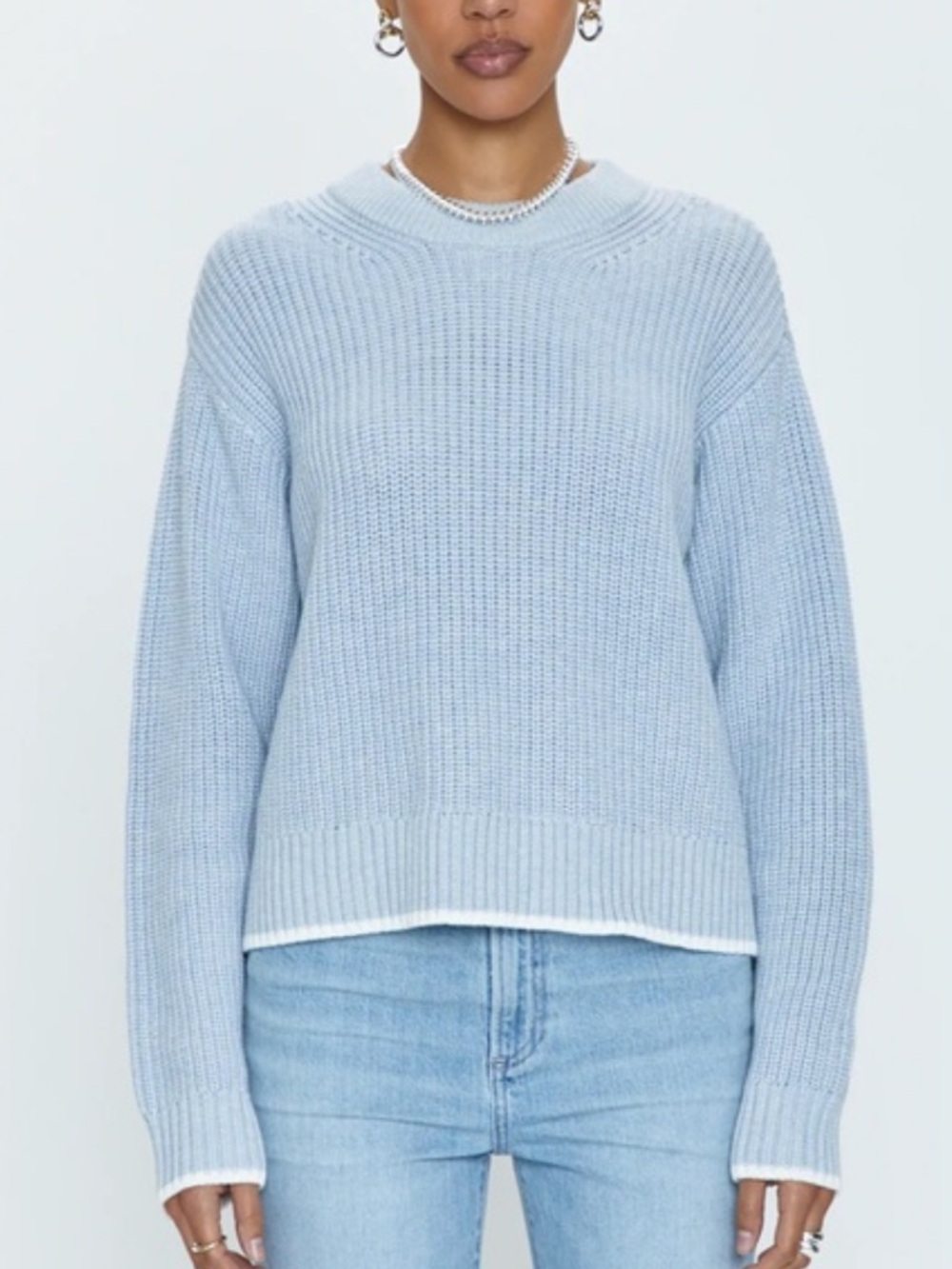 PISTOLA Cotton Blend Light Blue Knit Ren Sweater